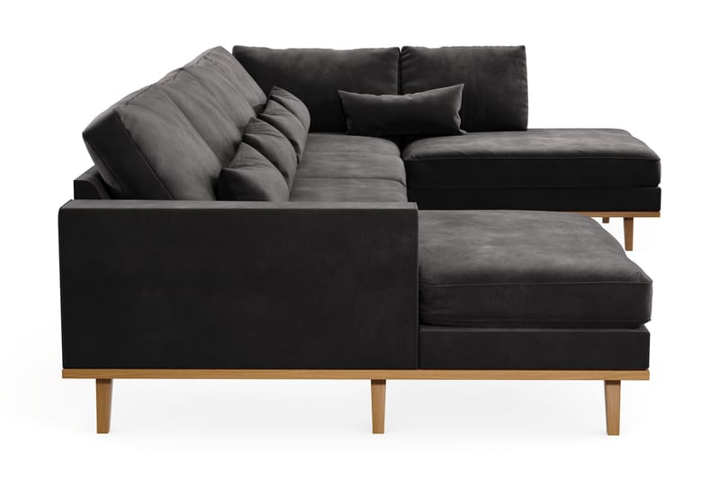 Copenhagen 5-seters Høyrevendt U-formet Sofa med Divan og Sjeselong i Fløyel - Mørk grå - Møbler - Sofaer - U-sofa