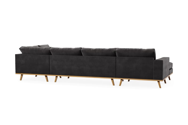 Copenhagen 5-seters Høyrevendt U-formet Sofa med Divan og Sjeselong i Fløyel - Mørk grå - Møbler - Sofaer - U-sofa