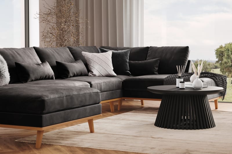 Copenhagen 5-seters Høyrevendt U-formet Sofa med Divan og Sjeselong i Fløyel - Mørk grå - Møbler - Sofaer - U-sofa