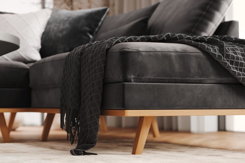 Copenhagen 5-seters Høyrevendt U-formet Sofa med Divan og Sjeselong i Fløyel - Mørk grå - Møbler - Sofaer - U-sofa