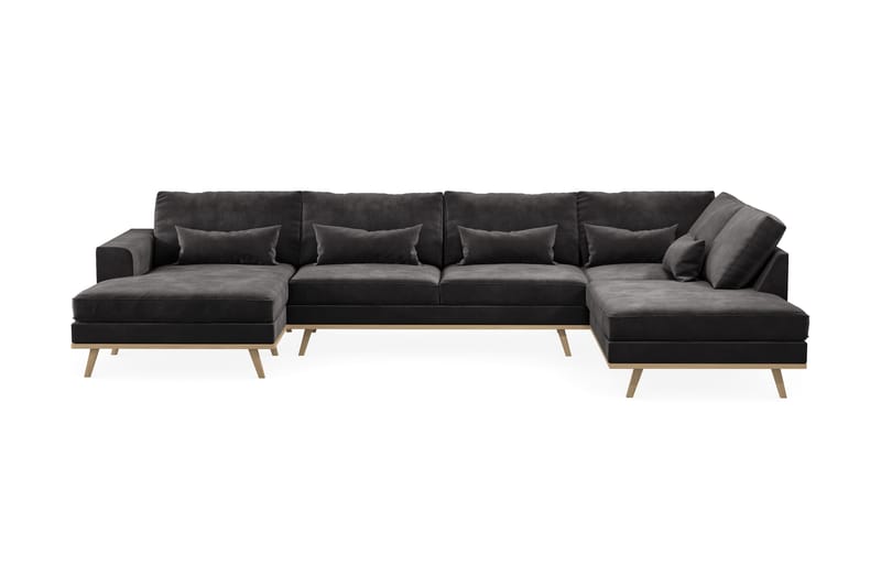 Copenhagen 5-seters Høyrevendt U-formet Sofa med Divan og Sjeselong i Fløyel - Mørk grå - Møbler - Sofaer - U-sofa