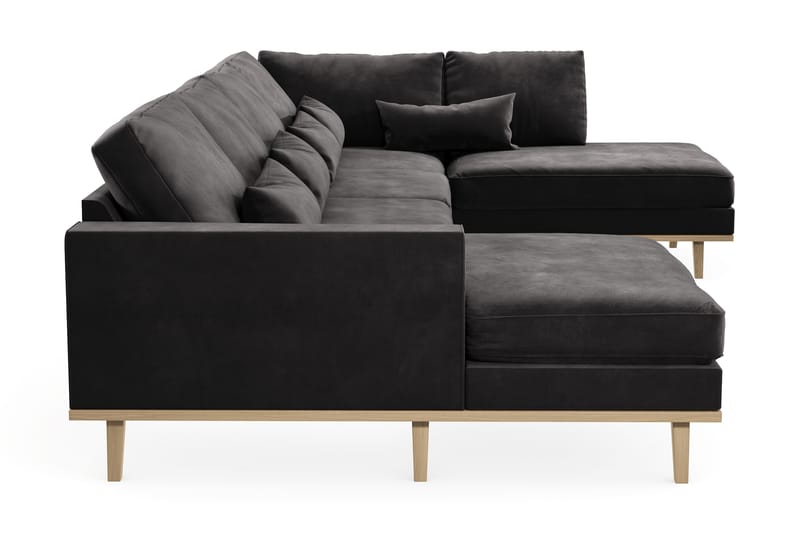 Copenhagen 5-seters Høyrevendt U-formet Sofa med Divan og Sjeselong i Fløyel - Mørk grå - Møbler - Sofaer - U-sofa