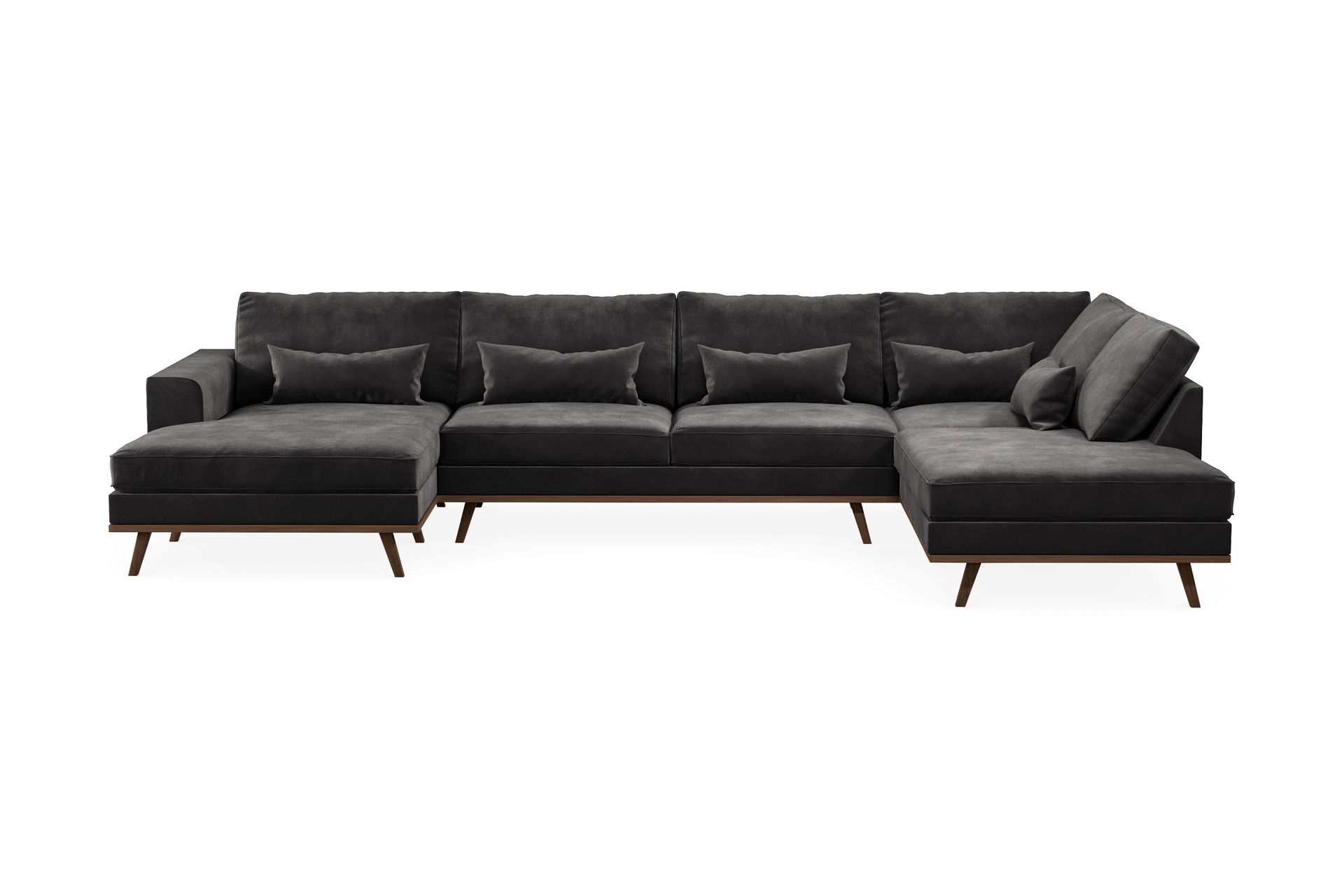 Copenhagen 5-seters Høyrevendt U-formet Sofa med Divan og Sjeselong i Fløyel - Mørk grå - Møbler - Sofaer - U-sofa