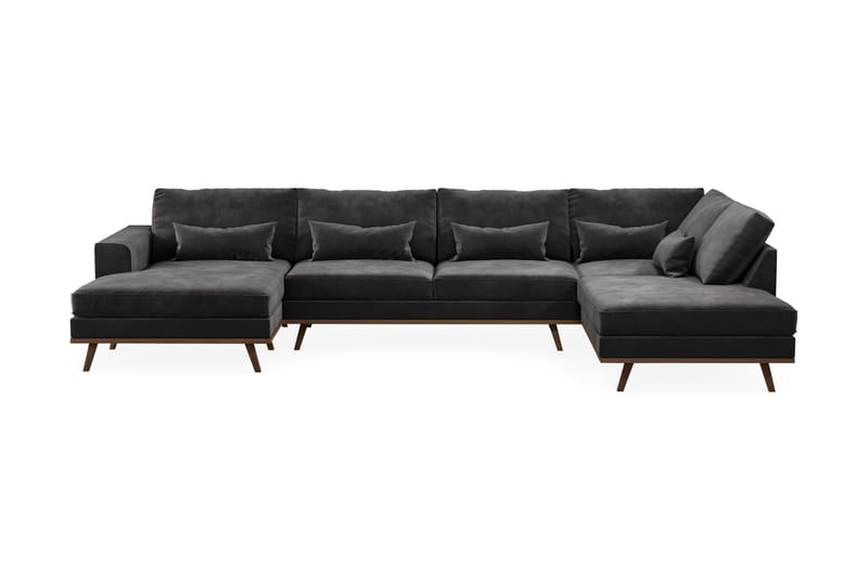 Copenhagen 5-seters Høyrevendt U-formet Sofa med Divan og Sjeselong i Fløyel - Mørk grå - Møbler - Sofaer - U-sofa