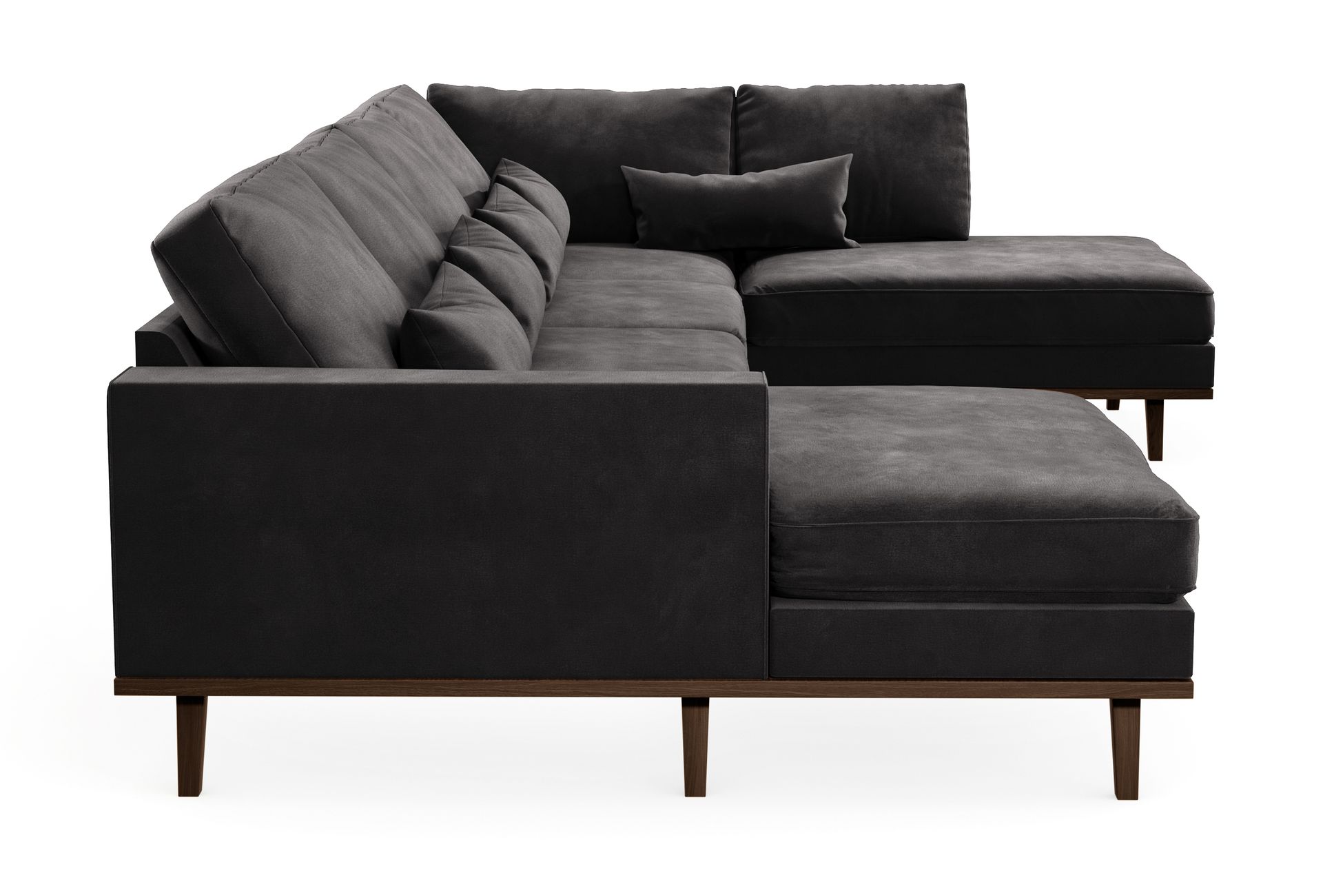 Copenhagen 5-seters Høyrevendt U-formet Sofa med Divan og Sjeselong i Fløyel - Mørk grå - Møbler - Sofaer - U-sofa