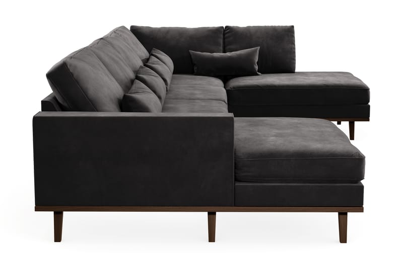 Copenhagen 5-seters Høyrevendt U-formet Sofa med Divan og Sjeselong i Fløyel - Mørk grå - Møbler - Sofaer - U-sofa