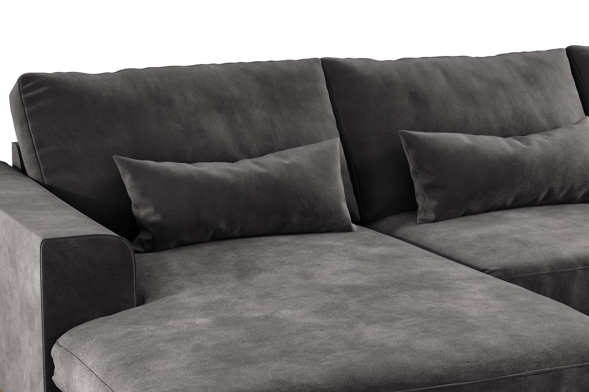 Copenhagen 5-seters Høyrevendt U-formet Sofa med Divan og Sjeselong i Fløyel - Mørk grå - Møbler - Sofaer - U-sofa