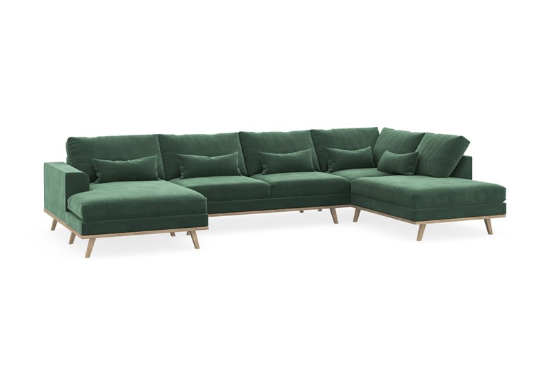 Copenhagen 5-seters Høyrevendt U-formet Sofa med Divan og Sjeselong i Fløyel - Mørk grønn - Møbler - Sofaer - U-sofa