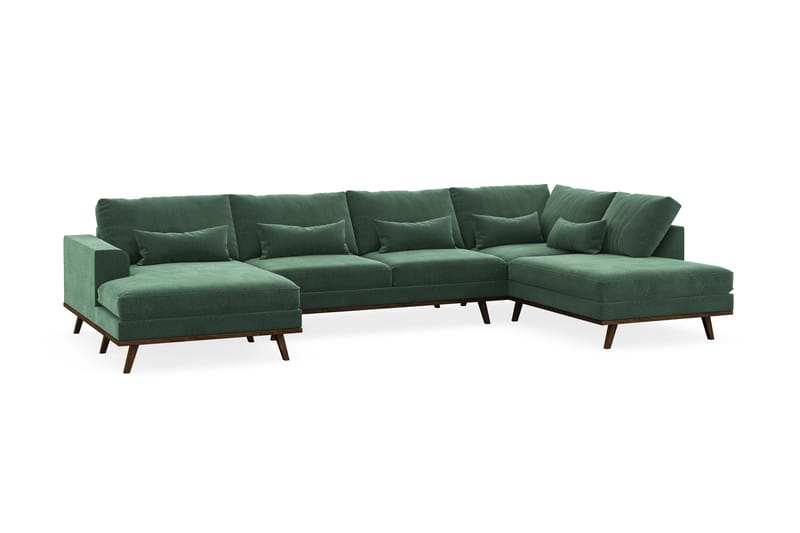 Copenhagen 5-seters Høyrevendt U-formet Sofa med Divan og Sjeselong i Fløyel - Mørk grønn - Møbler - Sofaer - U-sofa