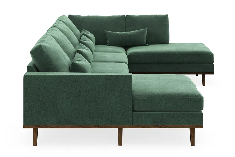 Copenhagen 5-seters Høyrevendt U-formet Sofa med Divan og Sjeselong i Fløyel - Mørk grønn - Møbler - Sofaer - U-sofa