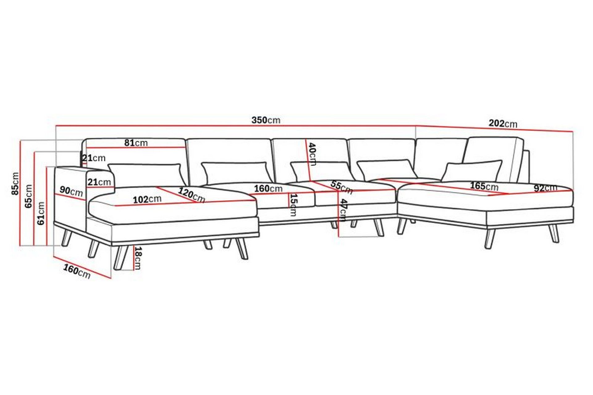 Copenhagen 5-seters Høyrevendt U-formet Sofa med Divan og Sjeselong i Kunstlær - Brun - Møbler - Sofaer - U-sofa