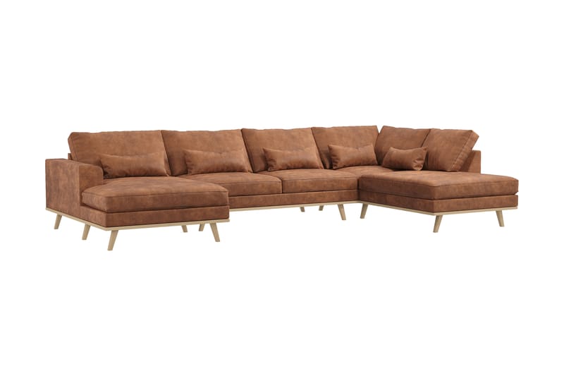 Copenhagen 5-seters Høyrevendt U-formet Sofa med Divan og Sjeselong i Kunstlær - Brun - Møbler - Sofaer - U-sofa