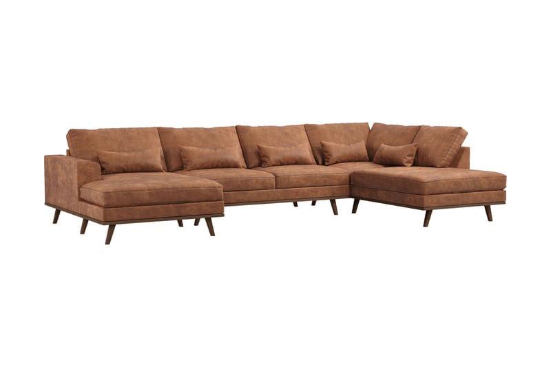 Copenhagen 5-seters Høyrevendt U-formet Sofa med Divan og Sjeselong i Kunstlær - Brun - Møbler - Sofaer - U-sofa