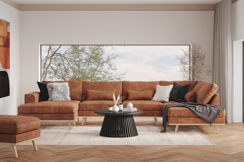 Copenhagen 5-seters Høyrevendt U-formet Sofa med Divan og Sjeselong i Kunstlær - Brun - Møbler - Sofaer - U-sofa