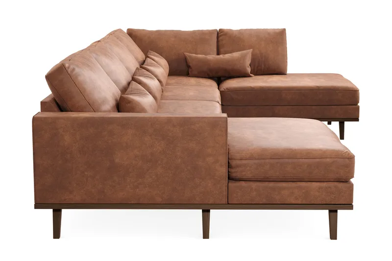 Copenhagen 5-seters Høyrevendt U-formet Sofa med Divan og Sjeselong i Kunstlær - Brun - Møbler - Sofaer - U-sofa