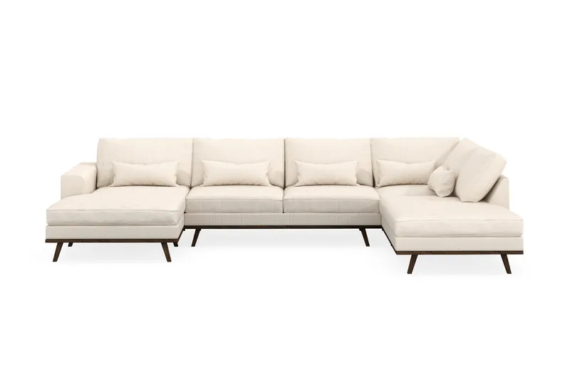 Copenhagen 5-seters Høyrevendt U-formet Sofa med Divan og Sjeselong i Manchester - Beige - Møbler - Sofaer - U-sofa
