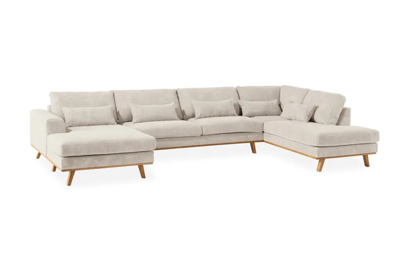 Copenhagen 5-seters Høyrevendt U-formet Sofa med Divan og Sjeselong i Manchester - Beige - Møbler - Sofaer - U-sofa