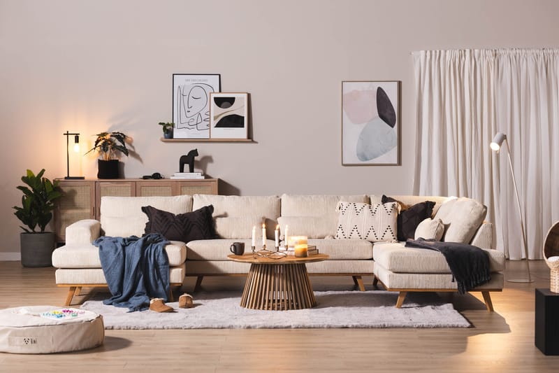 Copenhagen 5-seters Høyrevendt U-formet Sofa med Divan og Sjeselong i Manchester - Beige - Møbler - Sofaer - U-sofa