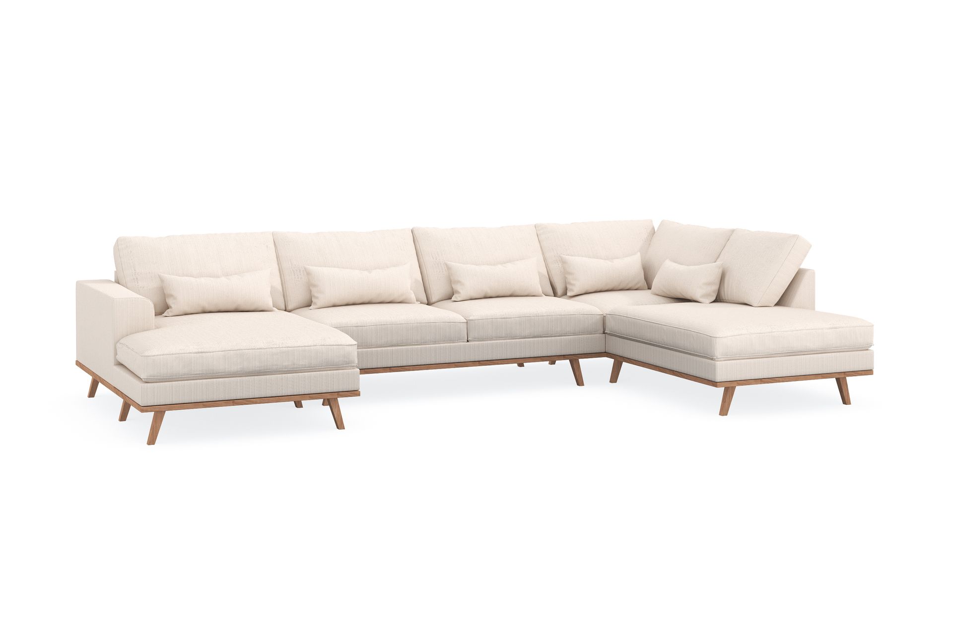 Copenhagen 5-seters Høyrevendt U-formet Sofa med Divan og Sjeselong i Manchester - Beige - Møbler - Sofaer - U-sofa
