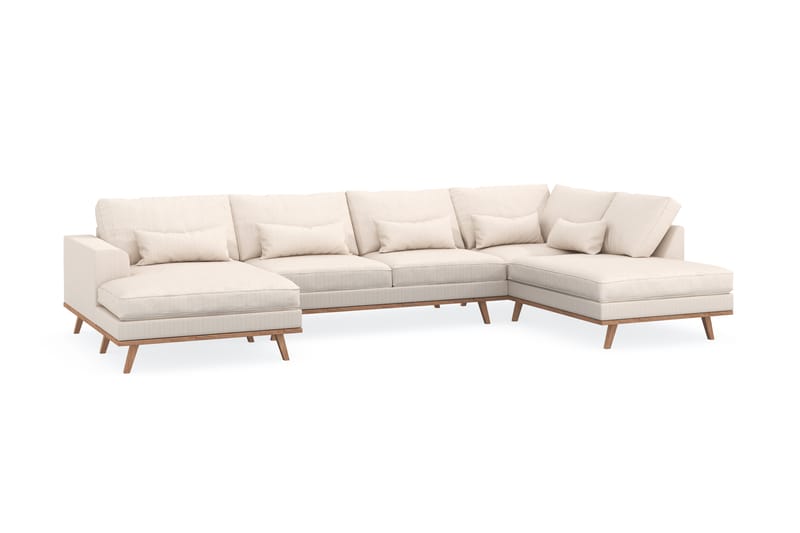 Copenhagen 5-seters Høyrevendt U-formet Sofa med Divan og Sjeselong i Manchester - Beige - Møbler - Sofaer - U-sofa