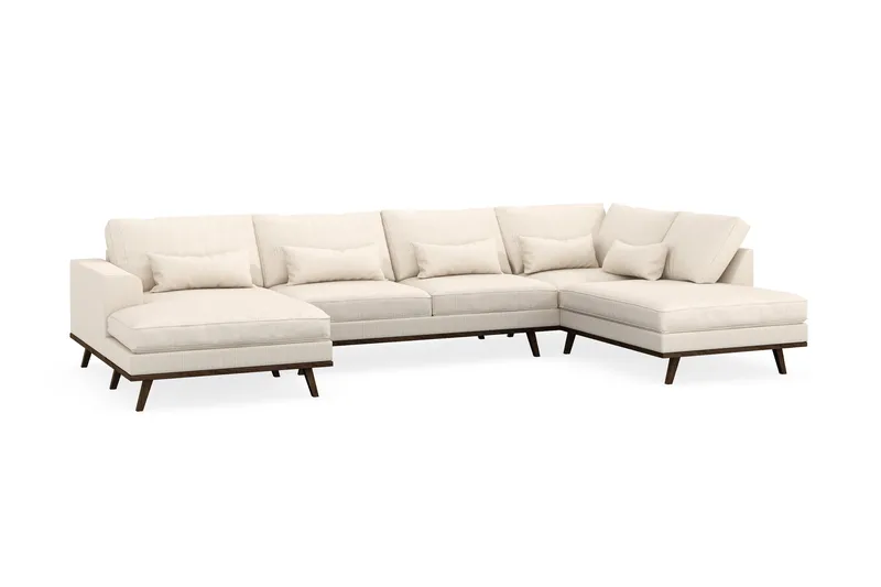 Copenhagen 5-seters Høyrevendt U-formet Sofa med Divan og Sjeselong i Manchester - Beige - Møbler - Sofaer - U-sofa