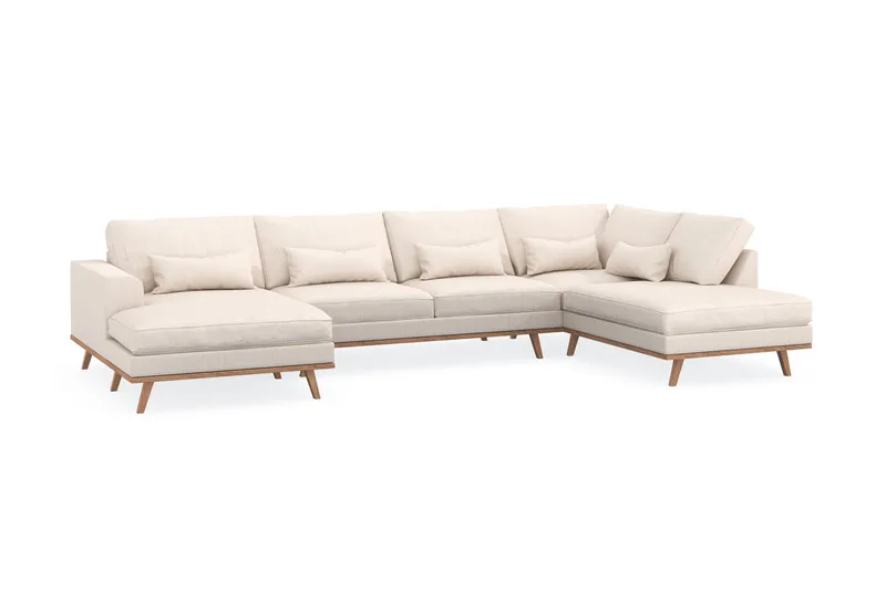 Copenhagen 5-seters Høyrevendt U-formet Sofa med Divan og Sjeselong i Manchester - Beige - Møbler - Sofaer - U-sofa