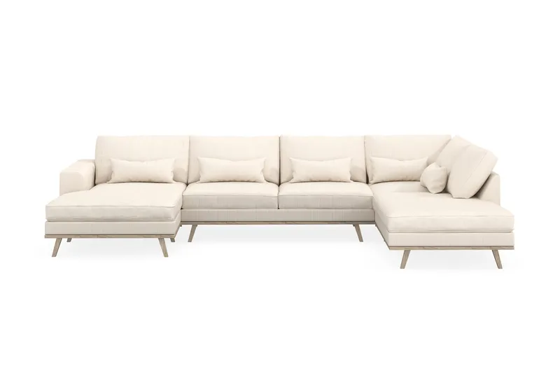 Copenhagen 5-seters Høyrevendt U-formet Sofa med Divan og Sjeselong i Manchester - Beige - M øbler - Sofaer - U-sofa
