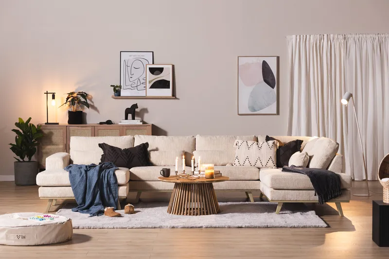 Copenhagen 5-seters Høyrevendt U-formet Sofa med Divan og Sjeselong i Manchester - Beige - Møbler - Sofaer - U-sofa