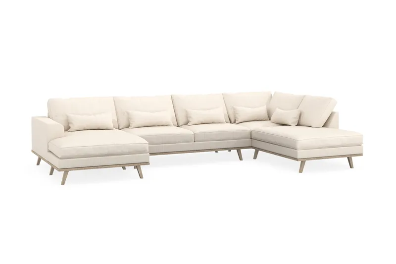 Copenhagen 5-seters Høyrevendt U-formet Sofa med Divan og Sjeselong i Manchester - Beige - Møbler - Sofaer - U-sofa