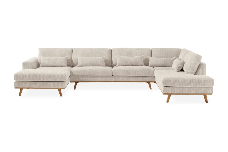 Copenhagen 5-seters Høyrevendt U-formet Sofa med Divan og Sjeselong i Manchester - Beige - Møbler - Sofaer - U-sofa
