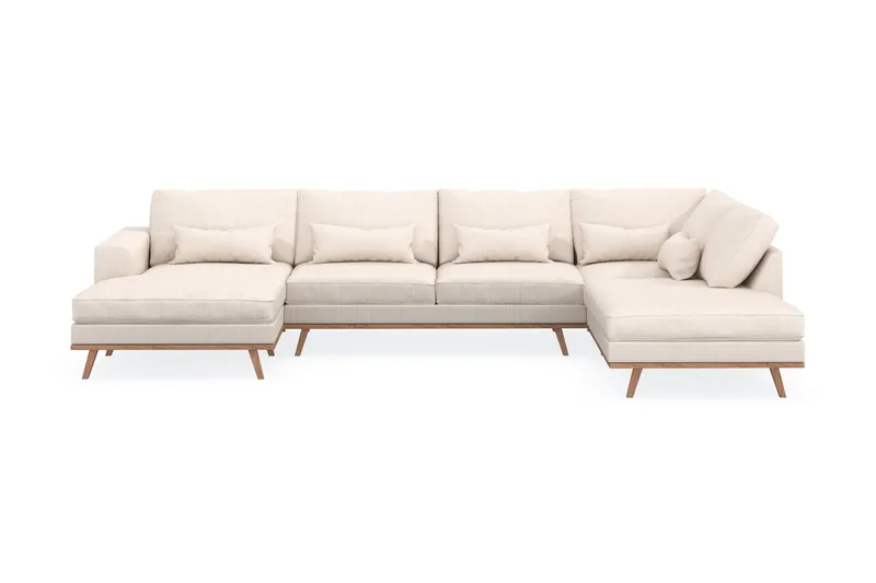 Copenhagen 5-seters Høyrevendt U-formet Sofa med Divan og Sjeselong i Manchester - Beige - Møbler - Sofaer - U-sofa