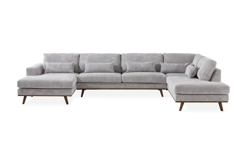 Copenhagen 5-seters Høyrevendt U-formet Sofa med Divan og Sjeselong i Manchester - Lys grå - Møbler - Sofaer - U-sofa