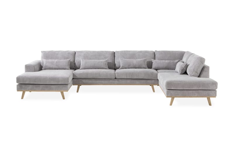 Copenhagen 5-seters Høyrevendt U-formet Sofa med Divan og Sjeselong i Manchester - Lys grå - Møbler - Sofaer - U-sofa