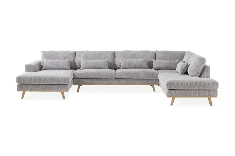 Copenhagen 5-seters Høyrevendt U-formet Sofa med Divan og Sjeselong i Manchester - Lys grå - Møbler - Sofaer - U-sofa
