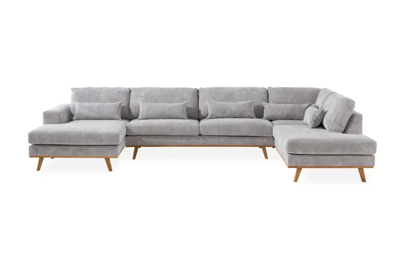 Copenhagen 5-seters Høyrevendt U-formet Sofa med Divan og Sjeselong i Manchester - Lys grå - Møbler - Sofaer - U-sofa