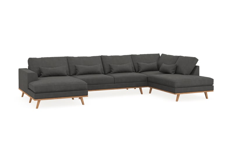 Copenhagen 5-seters Høyrevendt U-formet Sofa med Divan og Sjeselong i Manchester - Mørk grå - Møbler - Sofaer - U-sofa