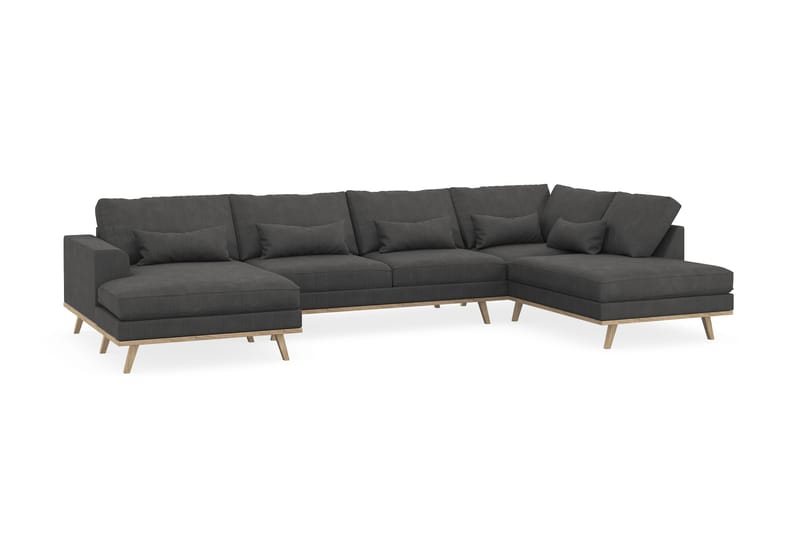 Copenhagen 5-seters Høyrevendt U-formet Sofa med Divan og Sjeselong i Manchester - Mørk grå - Møbler - Sofaer - U-sofa