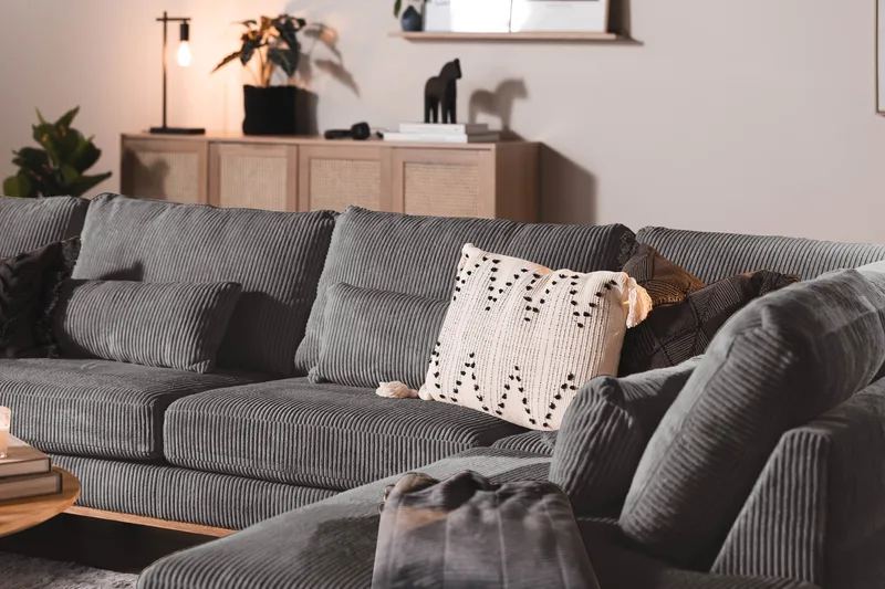 Copenhagen 5-seters Høyrevendt U-formet Sofa med Divan og Sjeselong i Manchester - Mørk grå - Møbler - Sofaer - U-sofa