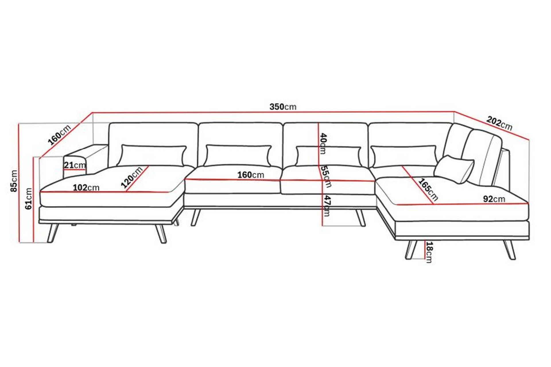 Copenhagen 5-seters Høyrevendt U-formet Sofa med Divan og Sjeselong i Manchester - Mørk grønn - Møbler - Sofaer - U-sofa