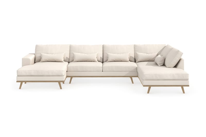 Copenhagen 5-seters Høyrevendt U-formet Sofa med Divan og Sjeselong i Stoff - Beige - Møbler - Sofaer - U-sofa
