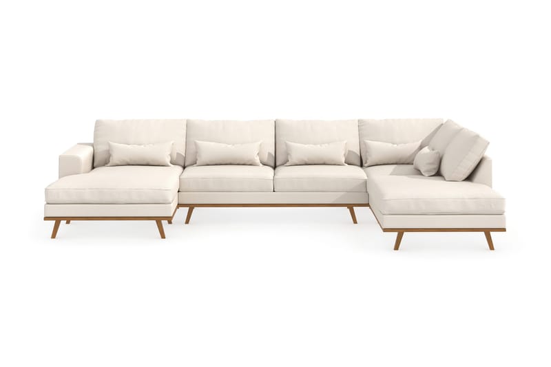 Copenhagen 5-seters Høyrevendt U-formet Sofa med Divan og Sjeselong i Stoff - Beige - Møbler - Sofaer - U-sofa