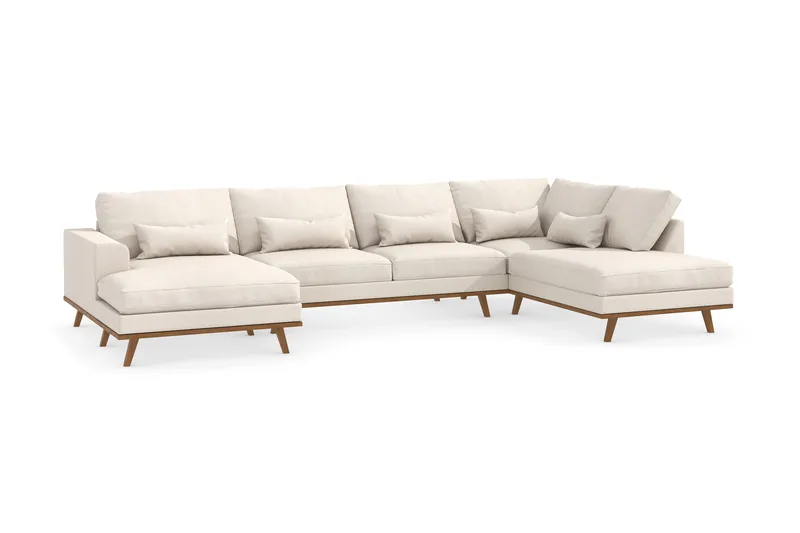Copenhagen 5-seters Høyrevendt U-formet Sofa med Divan og Sjeselong i Stoff - Beige - Møbler - Sofaer - U-sofa