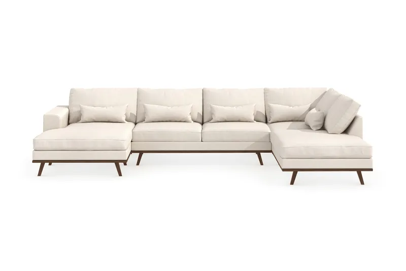 Copenhagen 5-seters Høyrevendt U-formet Sofa med Divan og Sjeselong i Stoff - Beige - Møbler - Sofaer - U-sofa