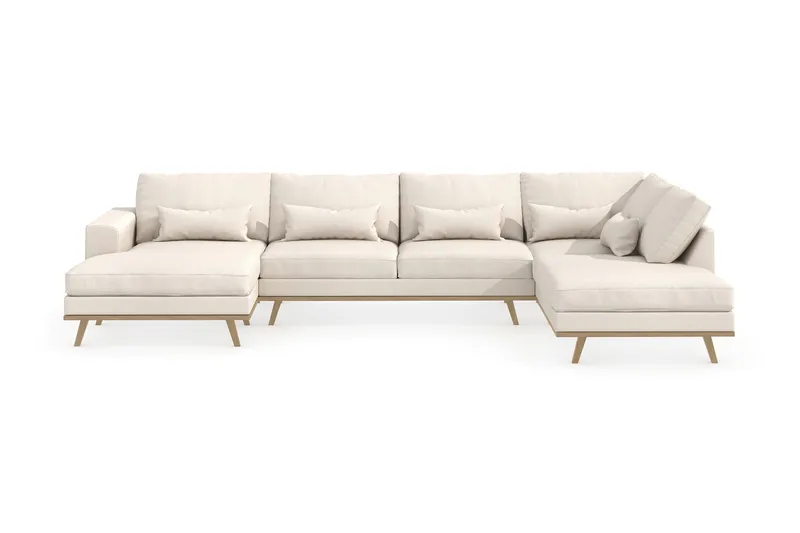 Copenhagen 5-seters Høyrevendt U-formet Sofa med Divan og Sjeselong i Stoff - Beige - Møbler - Sofaer - U-sofa