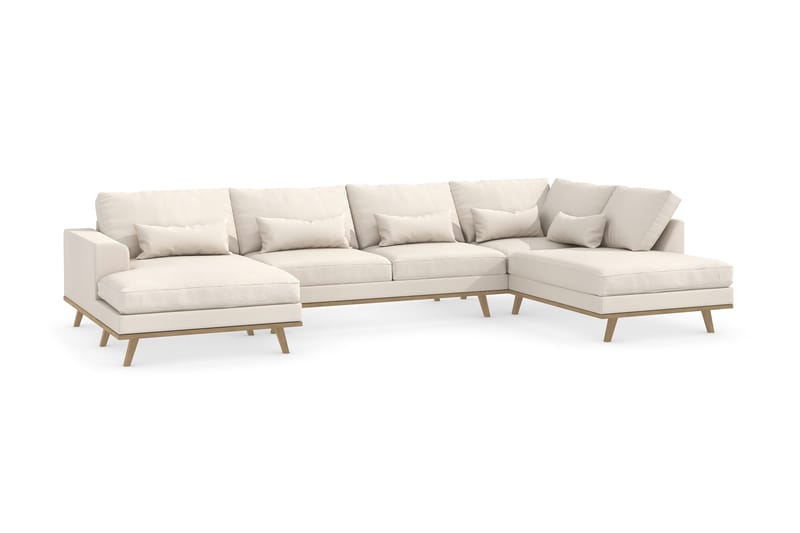 Copenhagen 5-seters Høyrevendt U-formet Sofa med Divan og Sjeselong i Stoff - Beige - Møbler - Sofaer - U-sofa