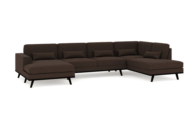 Copenhagen 5-seters Høyrevendt U-formet Sofa med Divan og Sjeselong i Stoff - Brun - Møbler - Sofaer - U-sofa