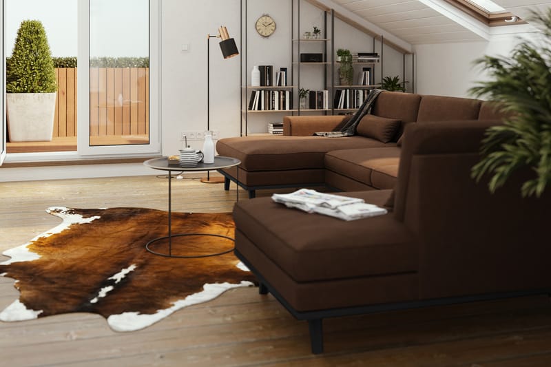 Copenhagen 5-seters Høyrevendt U-formet Sofa med Divan og Sjeselong i Stoff - Brun - Møbler - Sofaer - U-sofa