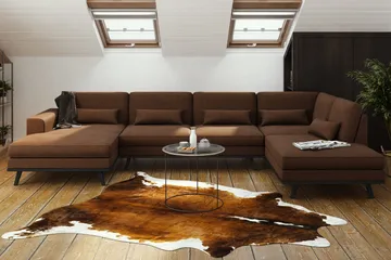 Copenhagen 5-seters Høyrevendt U-formet Sofa med Divan og Sjeselong i Stoff - Brun - Møbler - Sofaer - U-sofa
