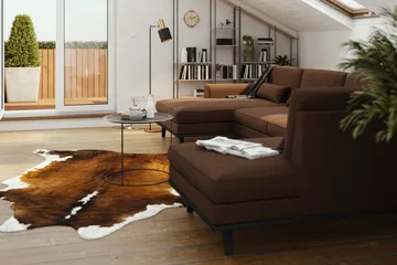 Copenhagen 5-seters Høyrevendt U-formet Sofa med Divan og Sjeselong i Stoff - Brun - Møbler - Sofaer - U-sofa
