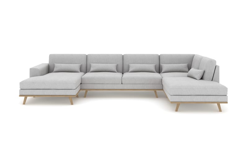 Copenhagen 5-seters Høyrevendt U-formet Sofa med Divan og Sjeselong i Stoff - Grå - Møbler - Sofaer - U-sofa
